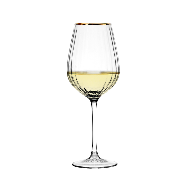 Rille hvidvinsglas m. guldkant 2 stk.
