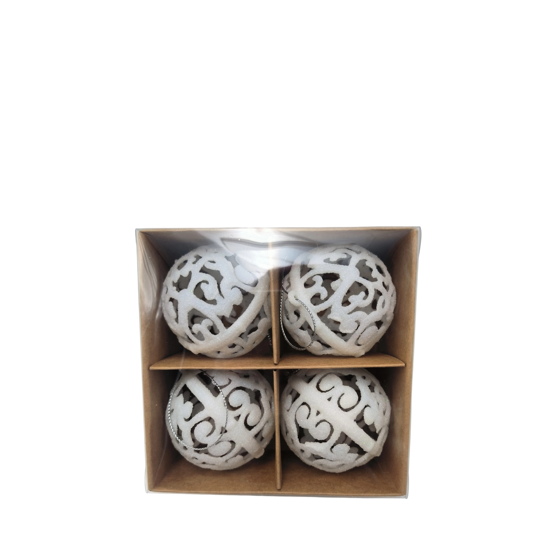 Julekugle m. glimmer, 4 stk.