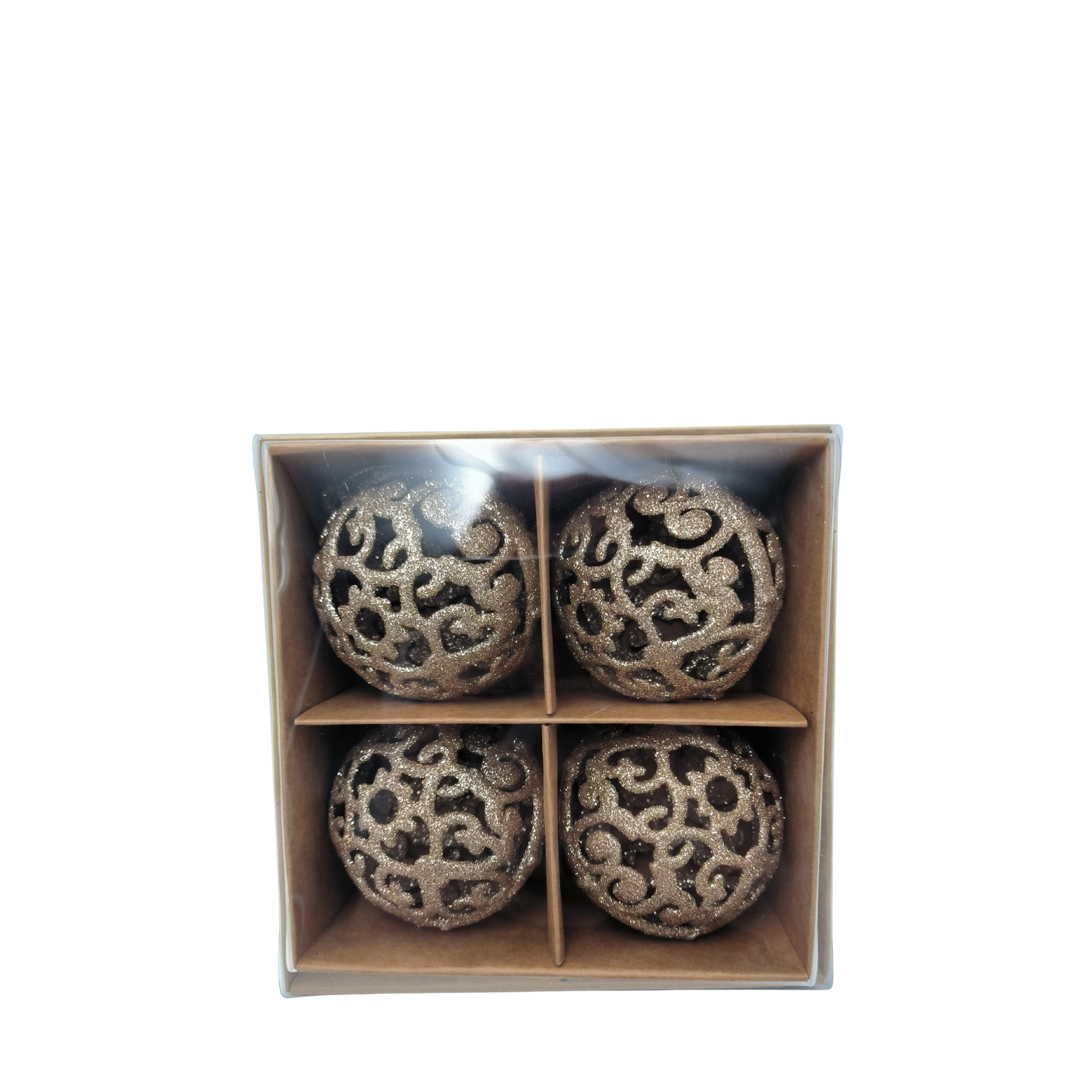 Julekugle m. glimmer, 4 stk.