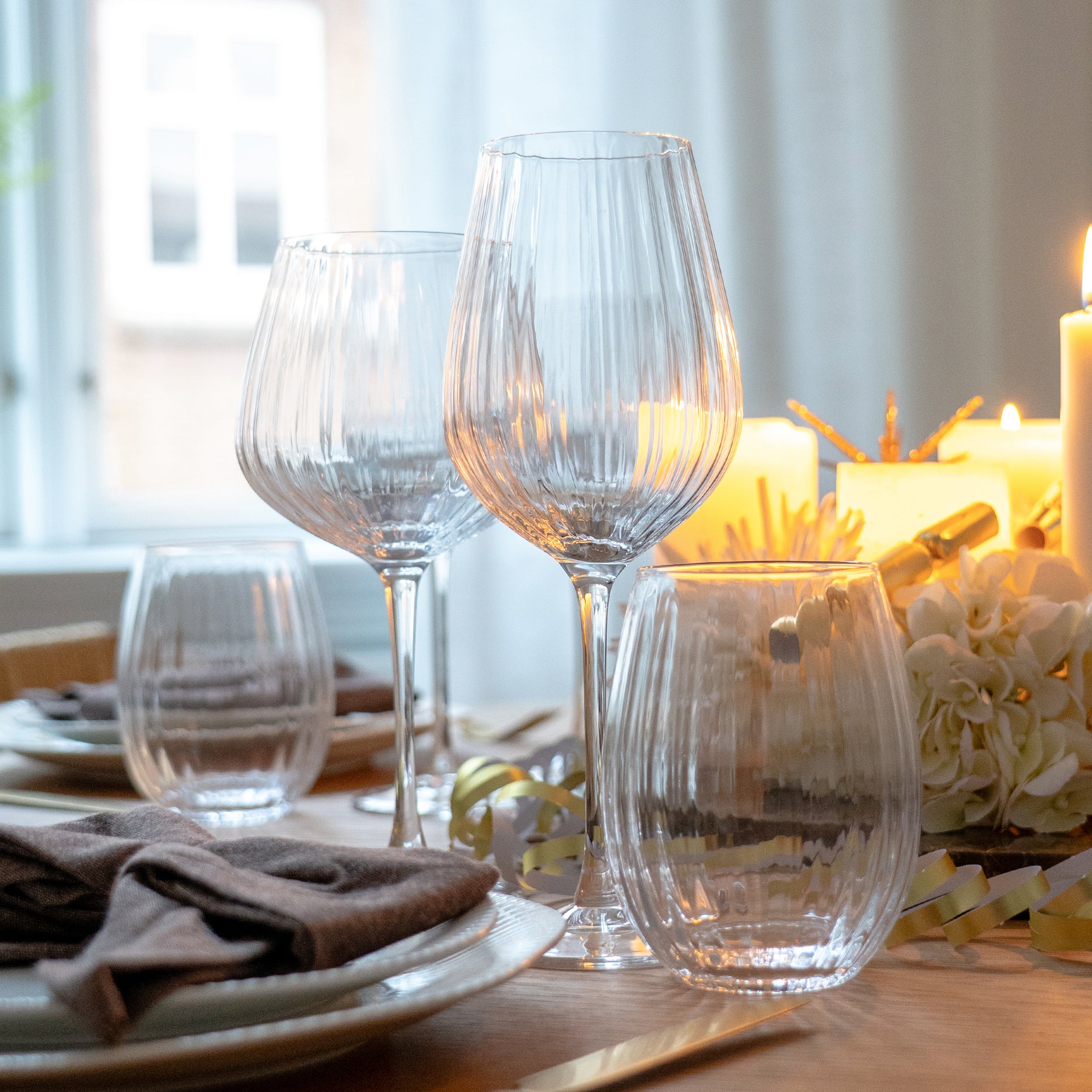 Rille rødvinsglas 2 stk