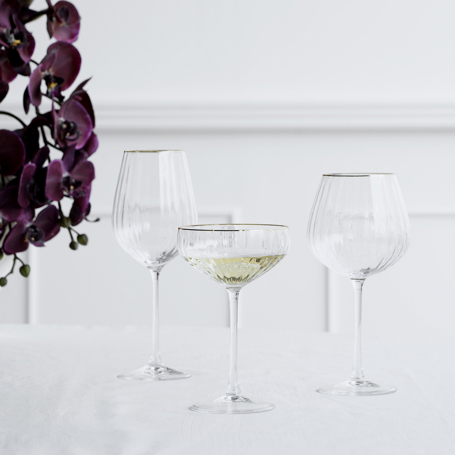 Rille champagneskåle m .guldkant - 2 stk.