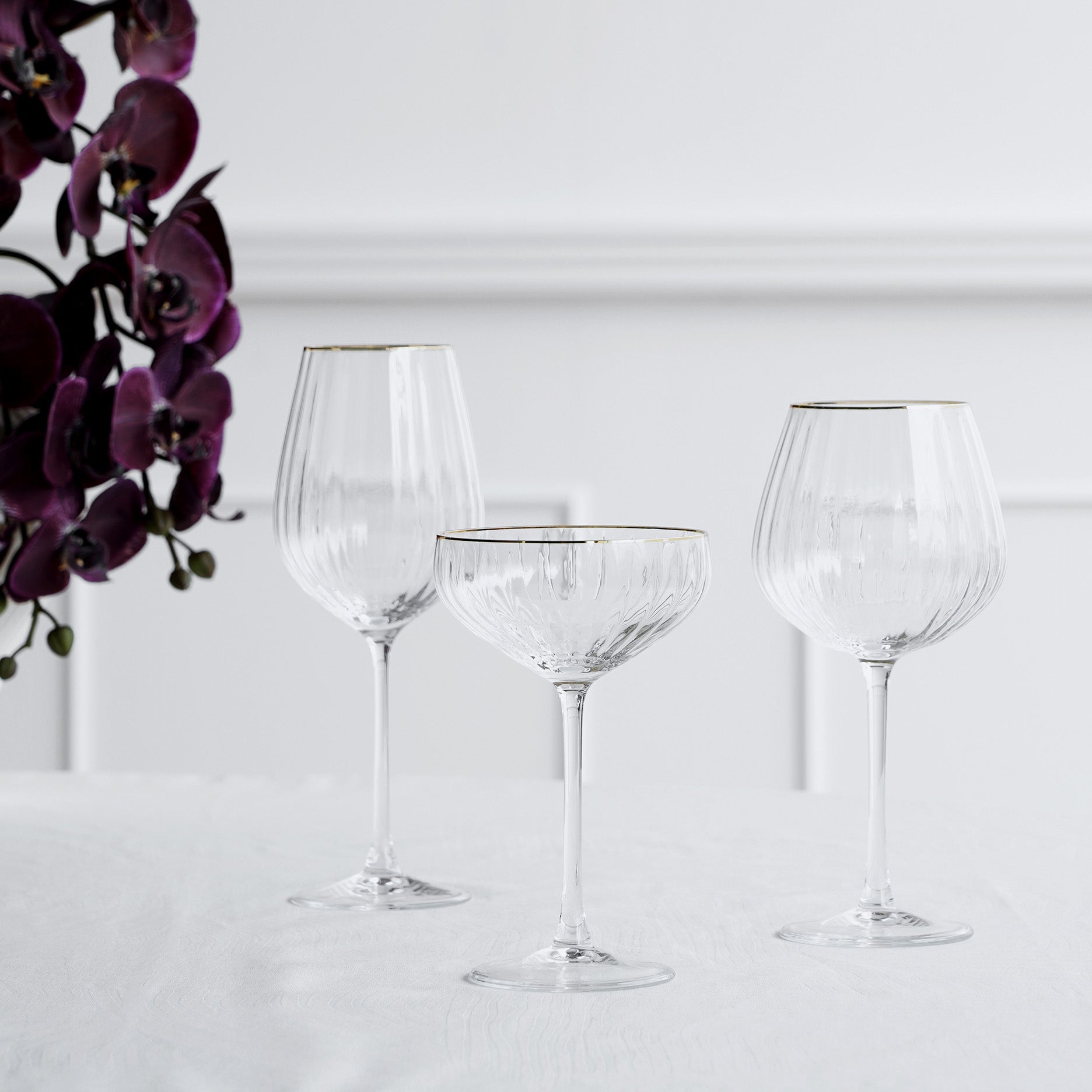 Rille champagneskåle m .guldkant - 2 stk.
