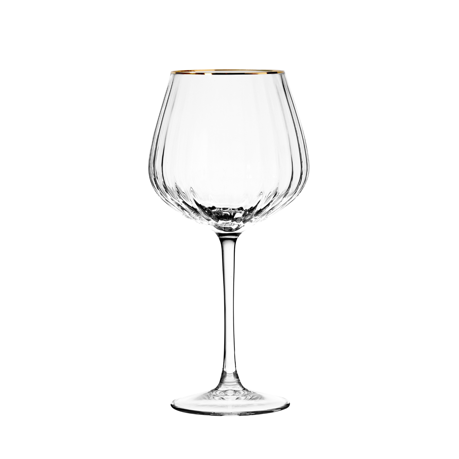 Rille rødvinsglas m. guldkant - 2 stk.
