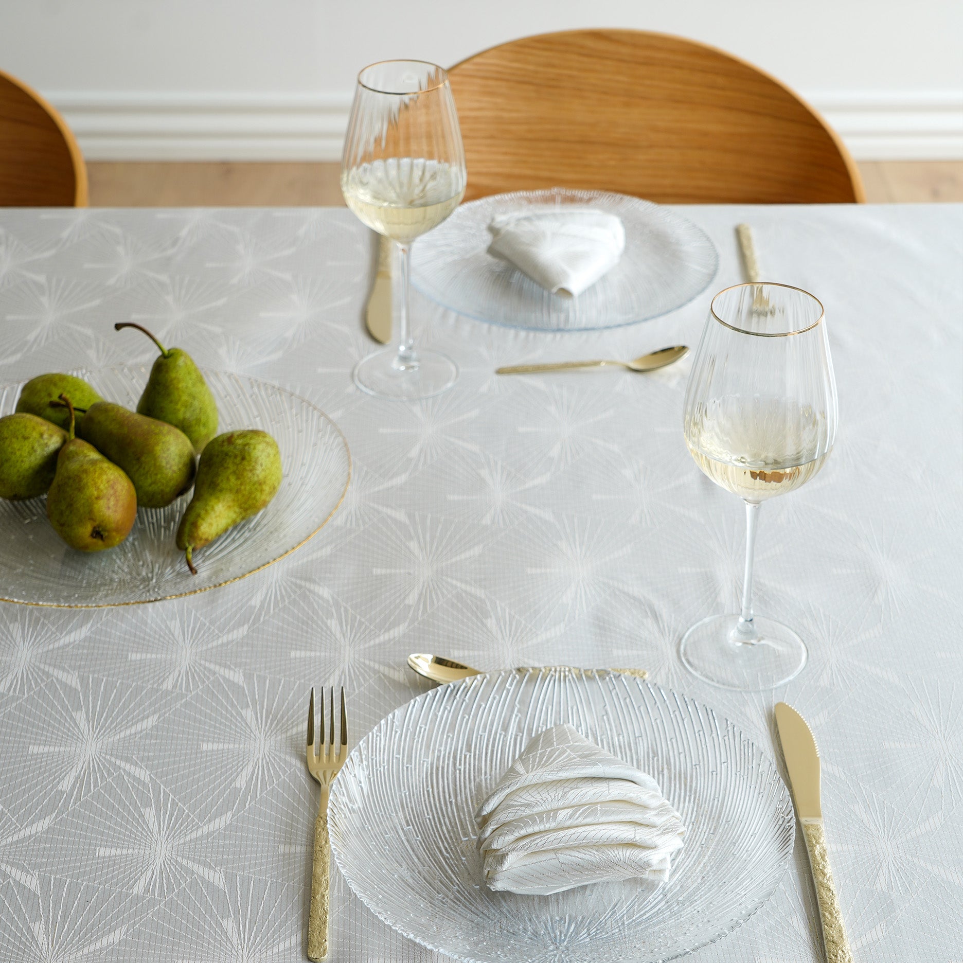 Rille hvidvinsglas m. guldkant 2 stk.