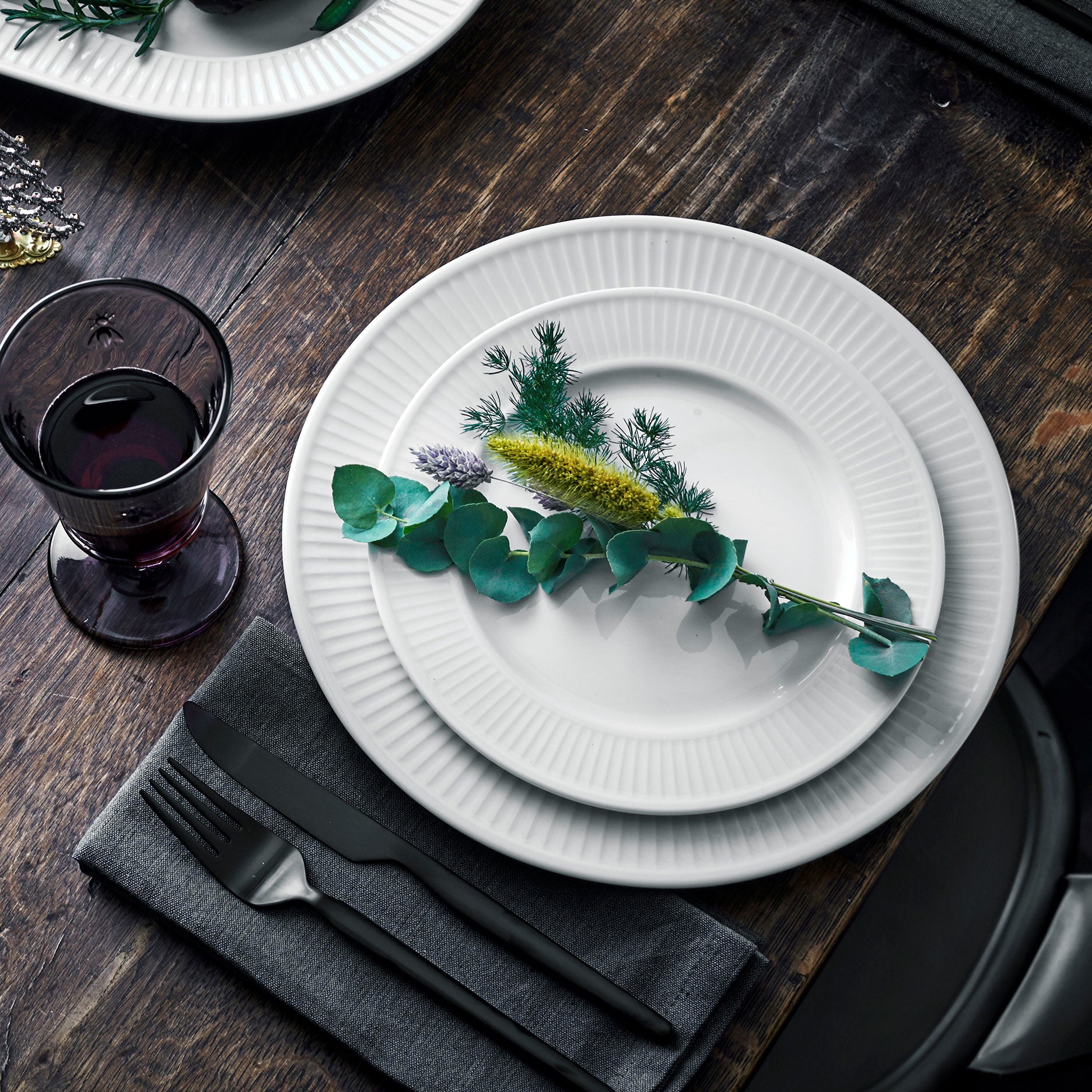 Plissé tallerken flad Ø26 cm hvid