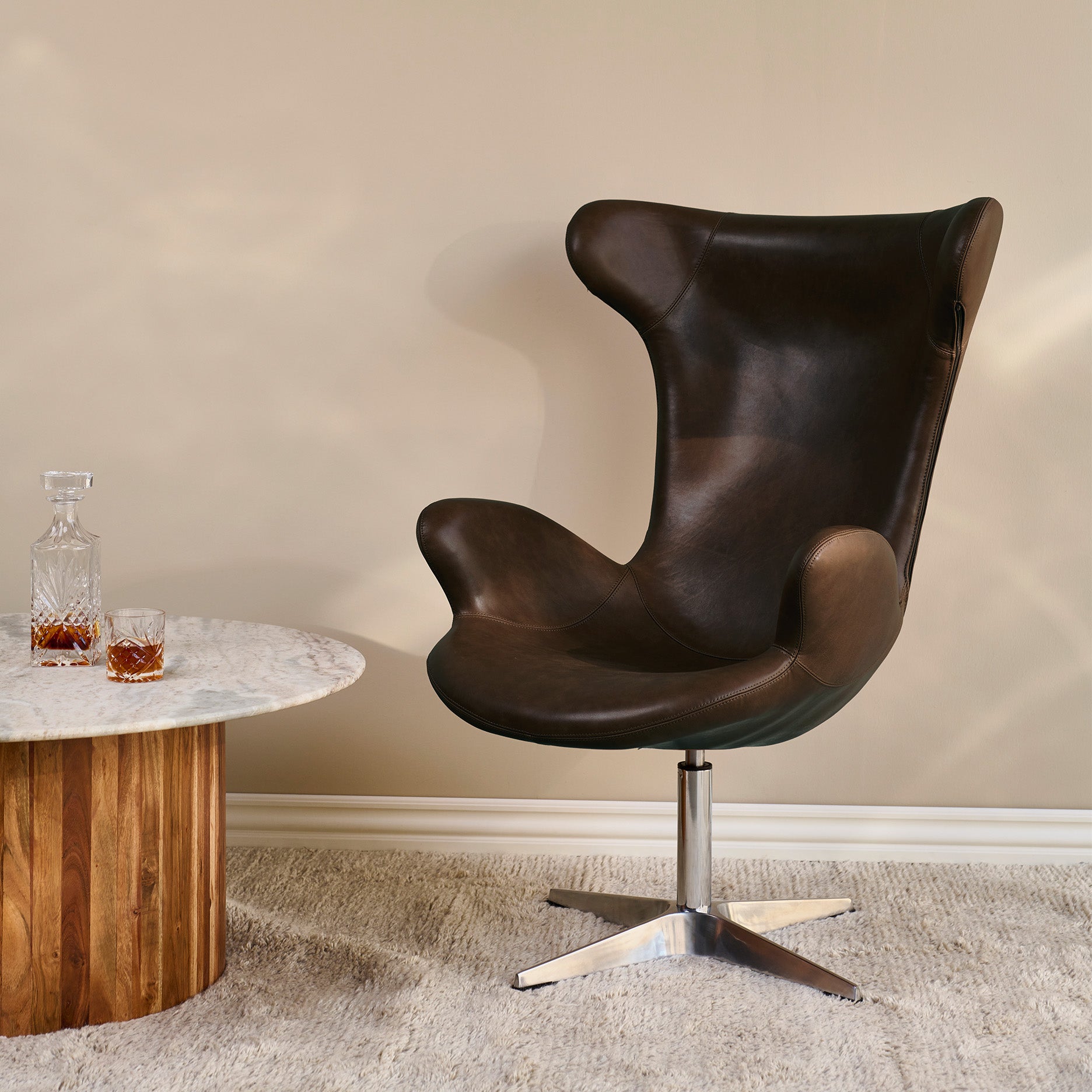 Victor loungestol læder m. chrome drejesokkel