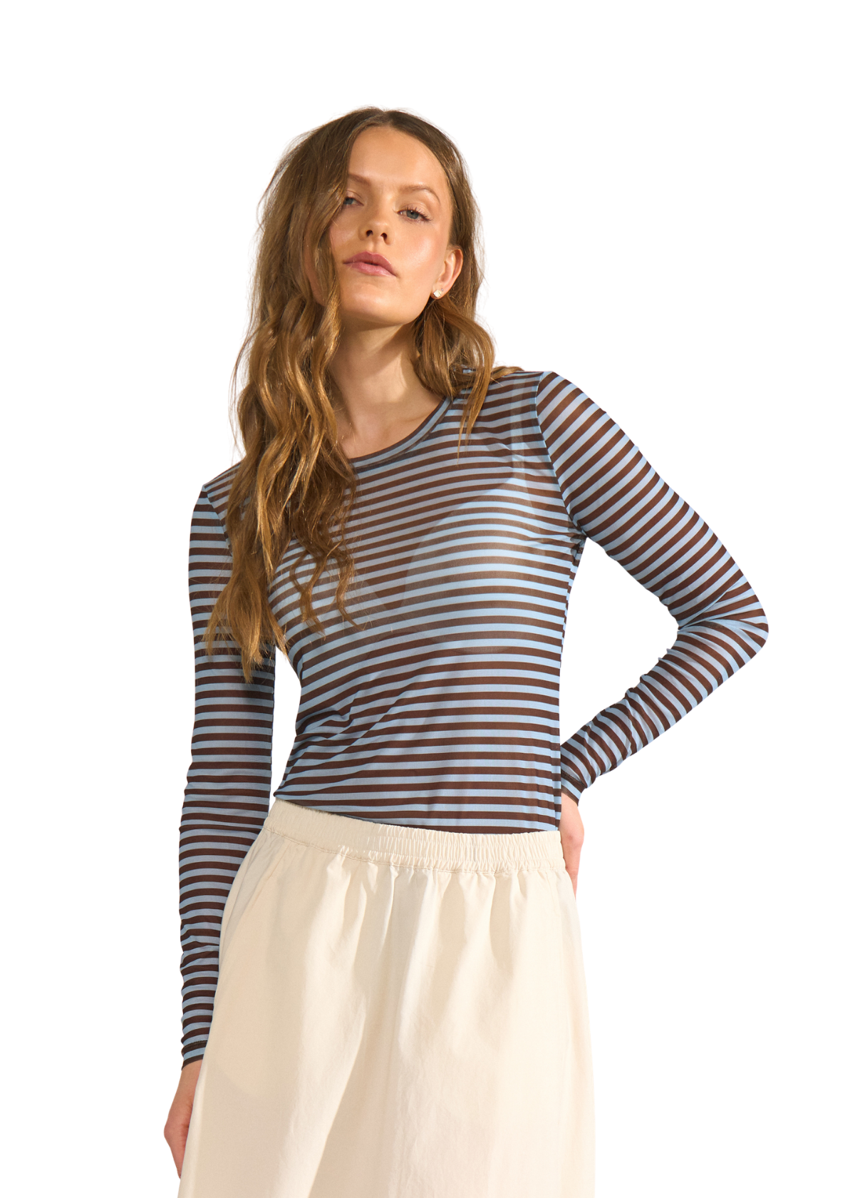 NUSine Stribet Mesh Bluse