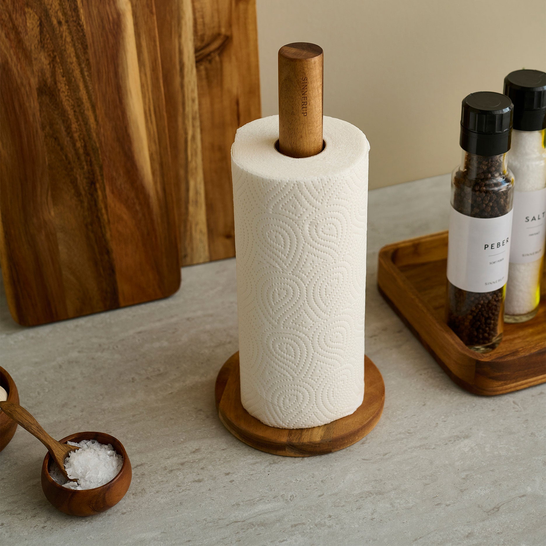 Auri akacie køkkenrulleholder