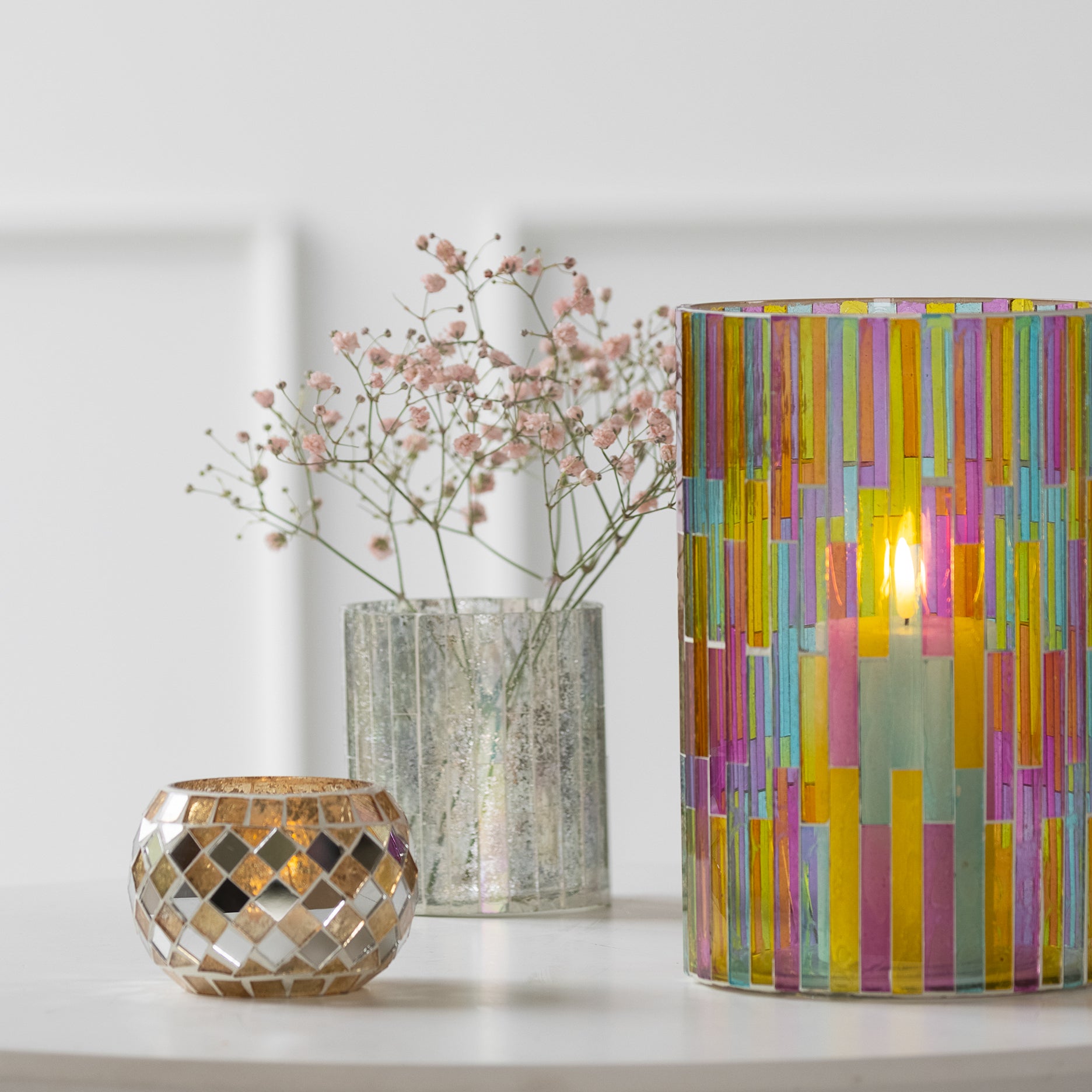 Mosaik fyrfadsstage H6,5 cm.