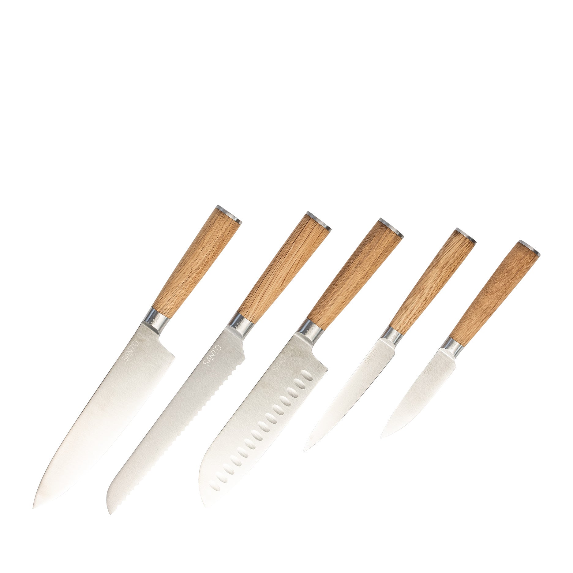 Santo knivsæt 5 dele egetræ rund