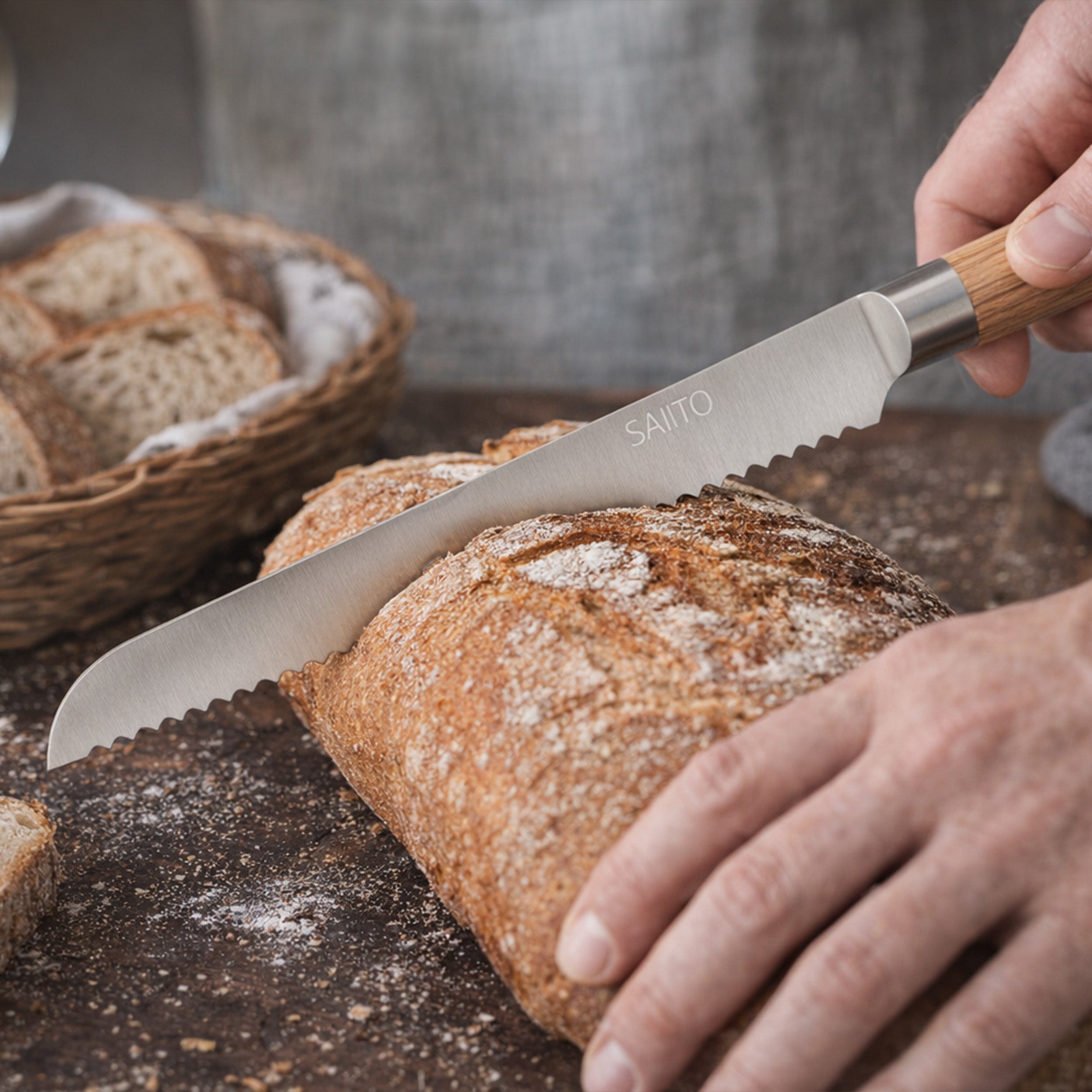 Santo knivsæt 5 dele egetræ rund