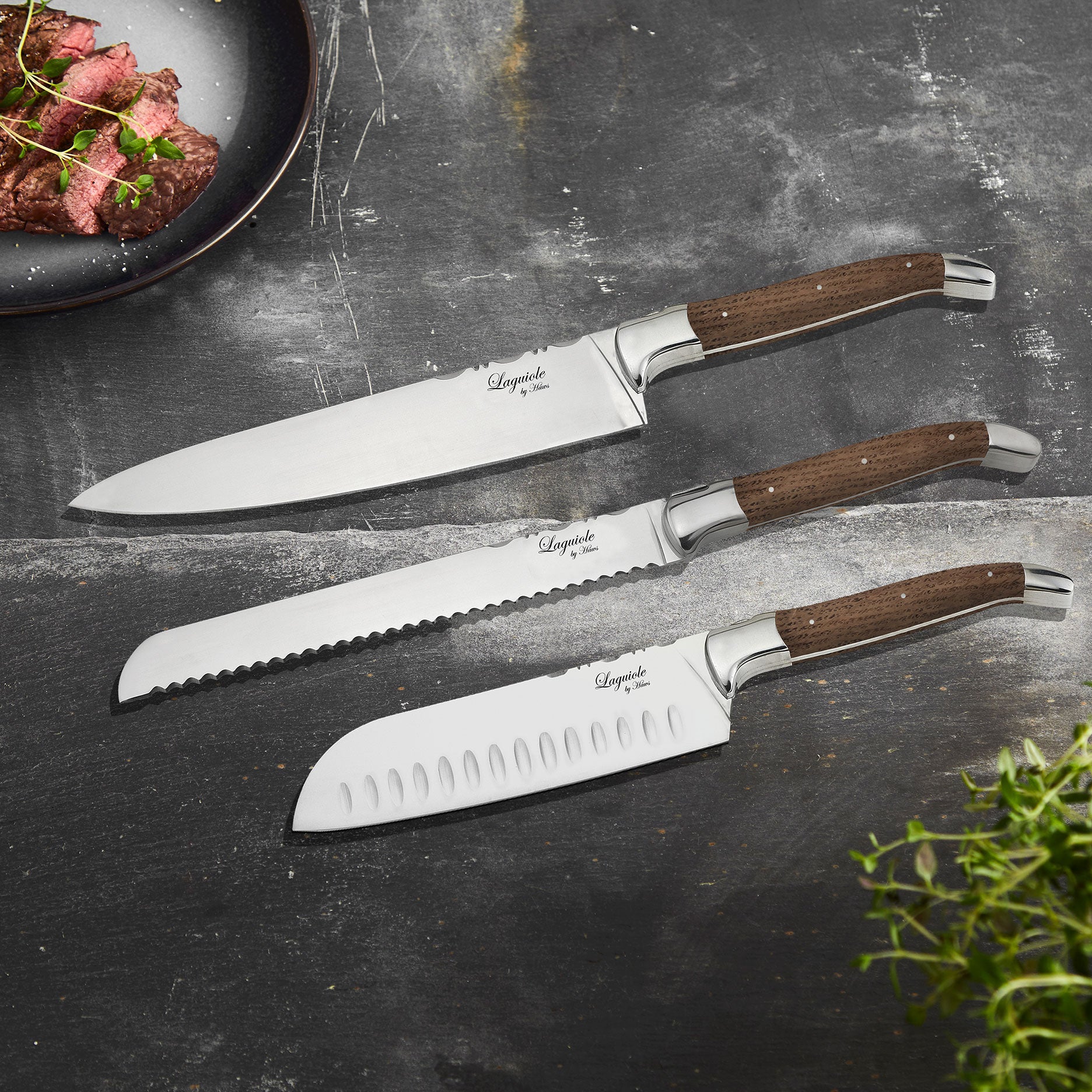 Knivsæt 3 dele egetræ