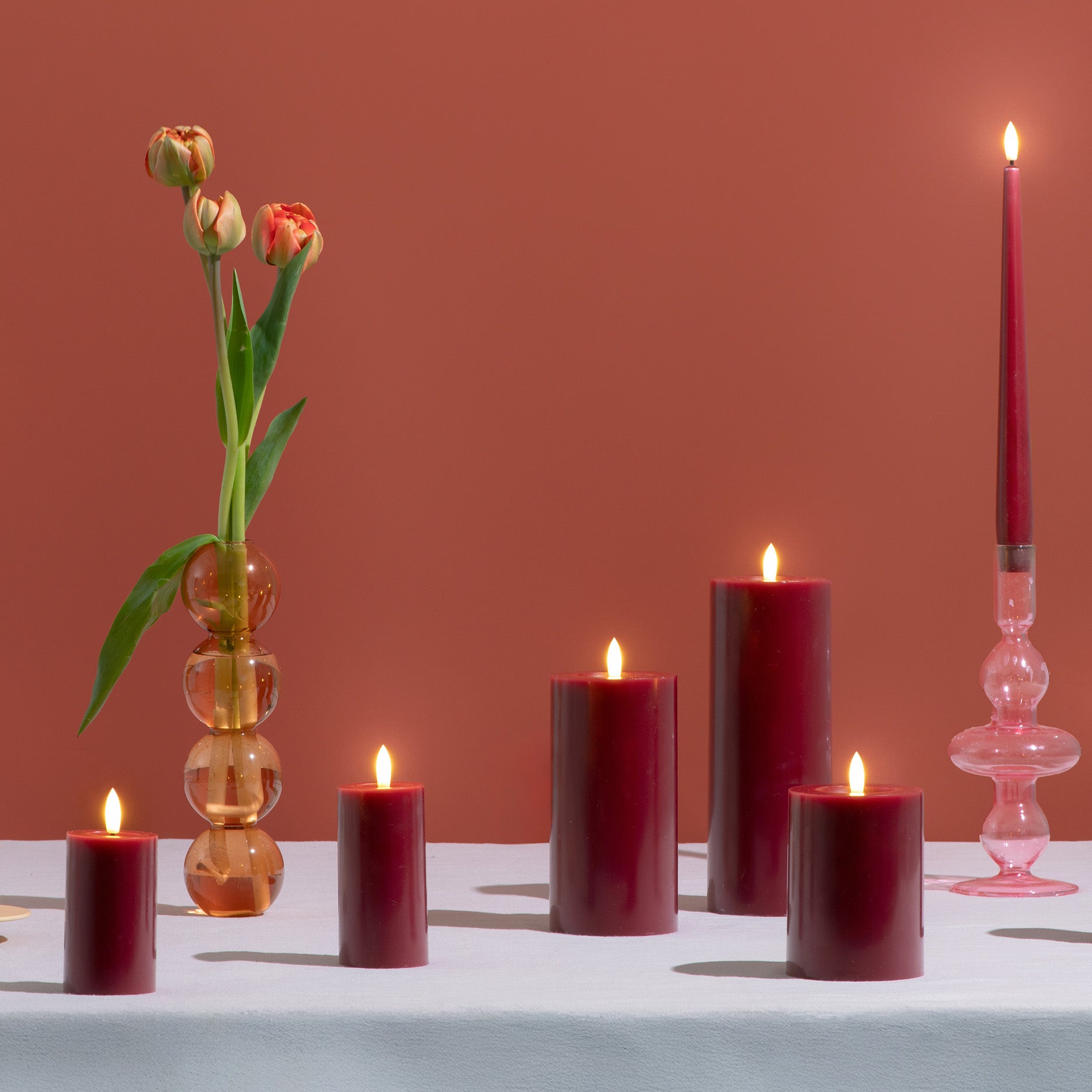 LED pillar candle 4,9x12,5 cm cranberry red
