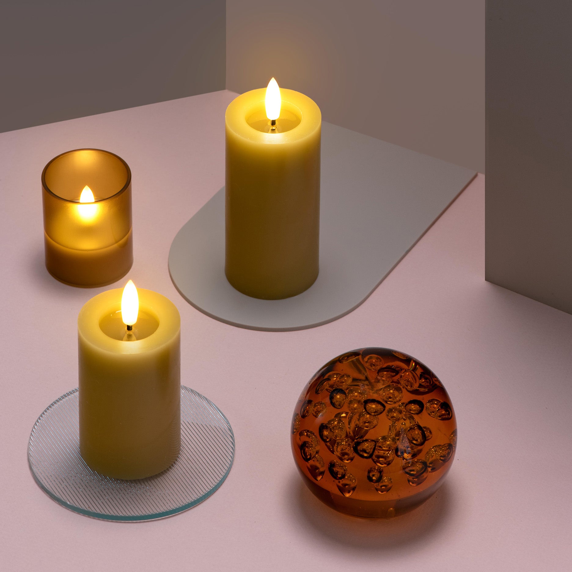 LED pillar candle 4,9x12,5 cm honey mustard