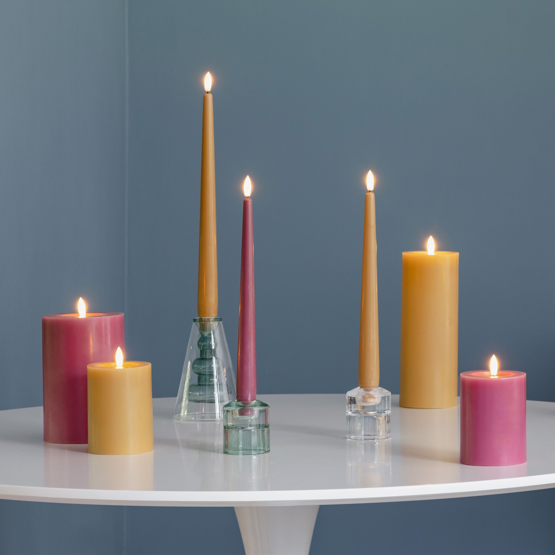LED pillar candle 7,4x20 cm honey mustard