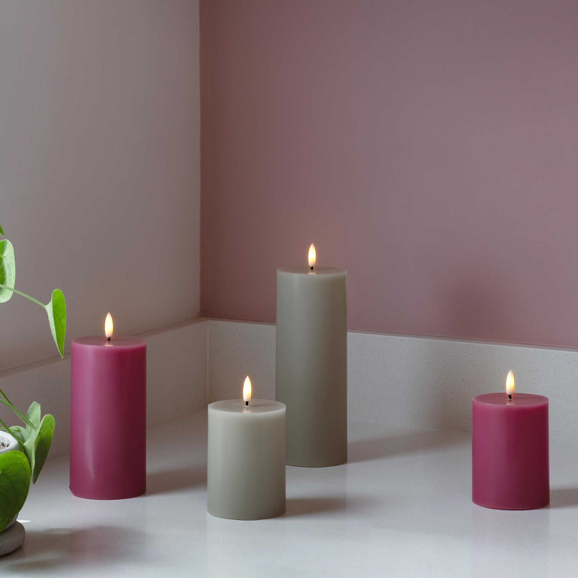 LED pillar candle 7,4x10 cm kit grey