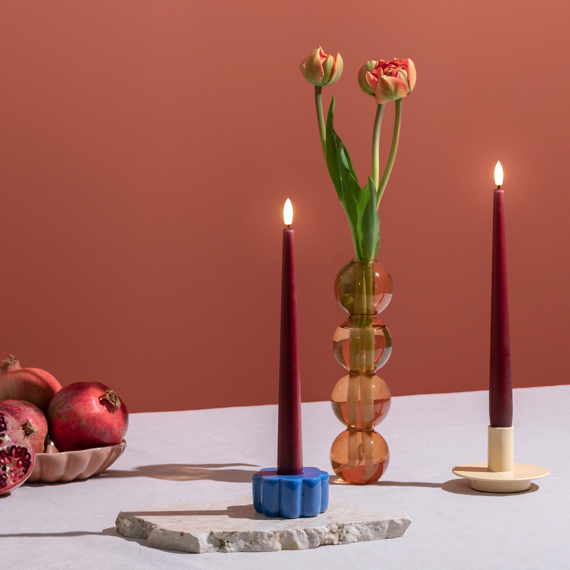 LED taper candle 2 stk 2,3x25 cm cranberry red