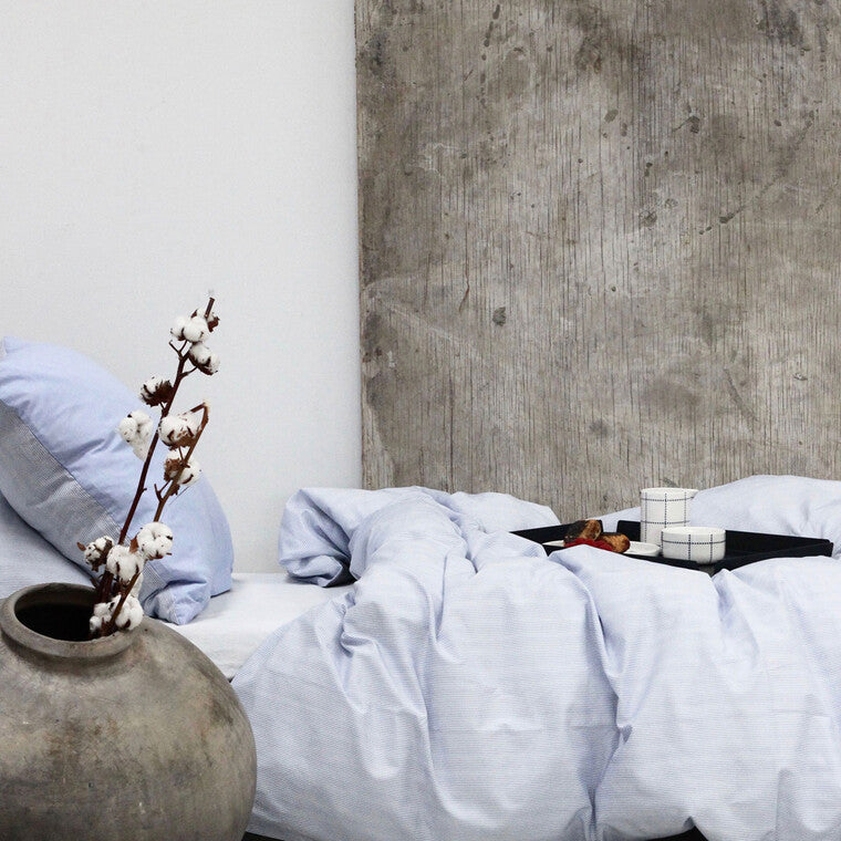 Mini strib sengetøj 140x200 cm blå