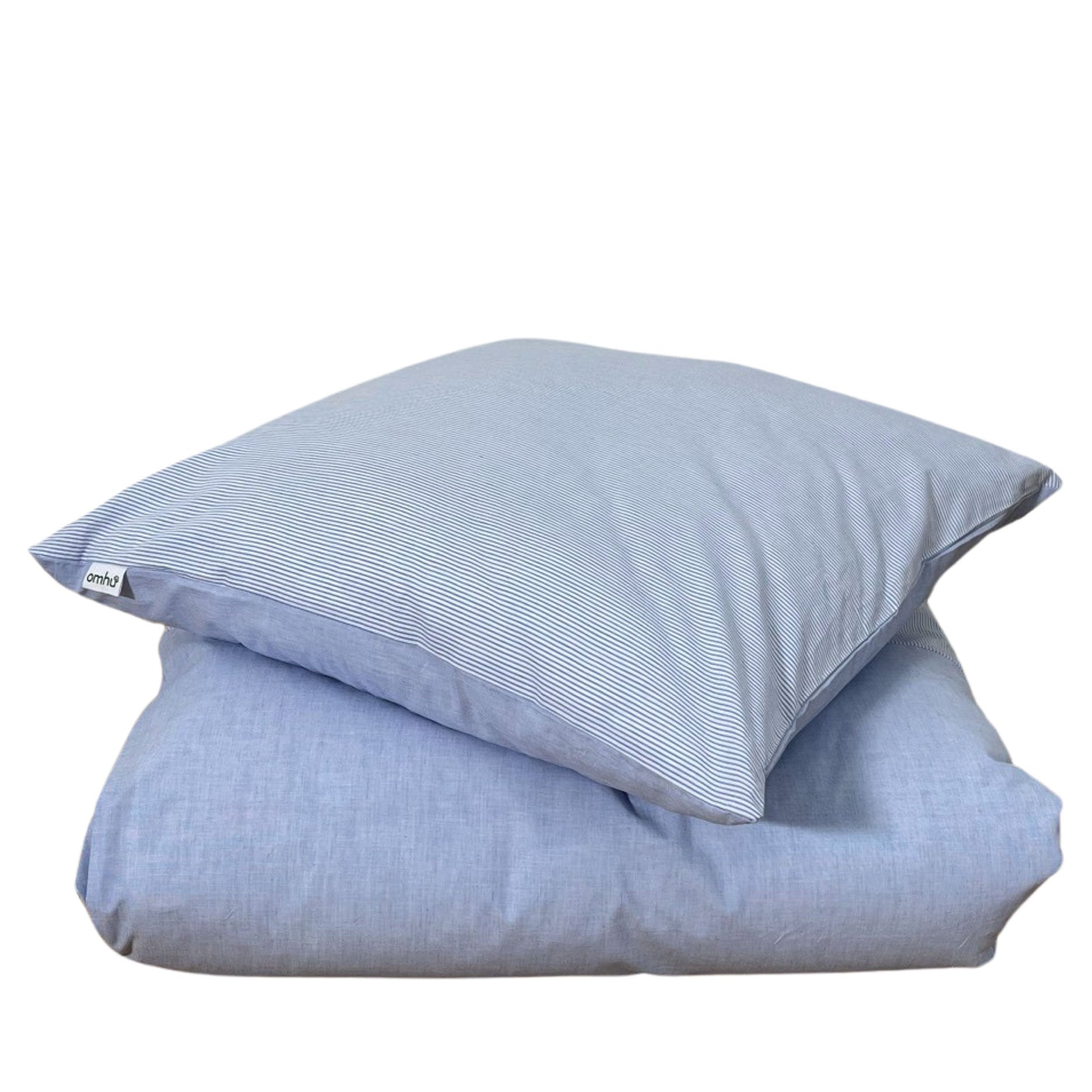 Mini strib patchwork sengetøj 140x200 cm blå