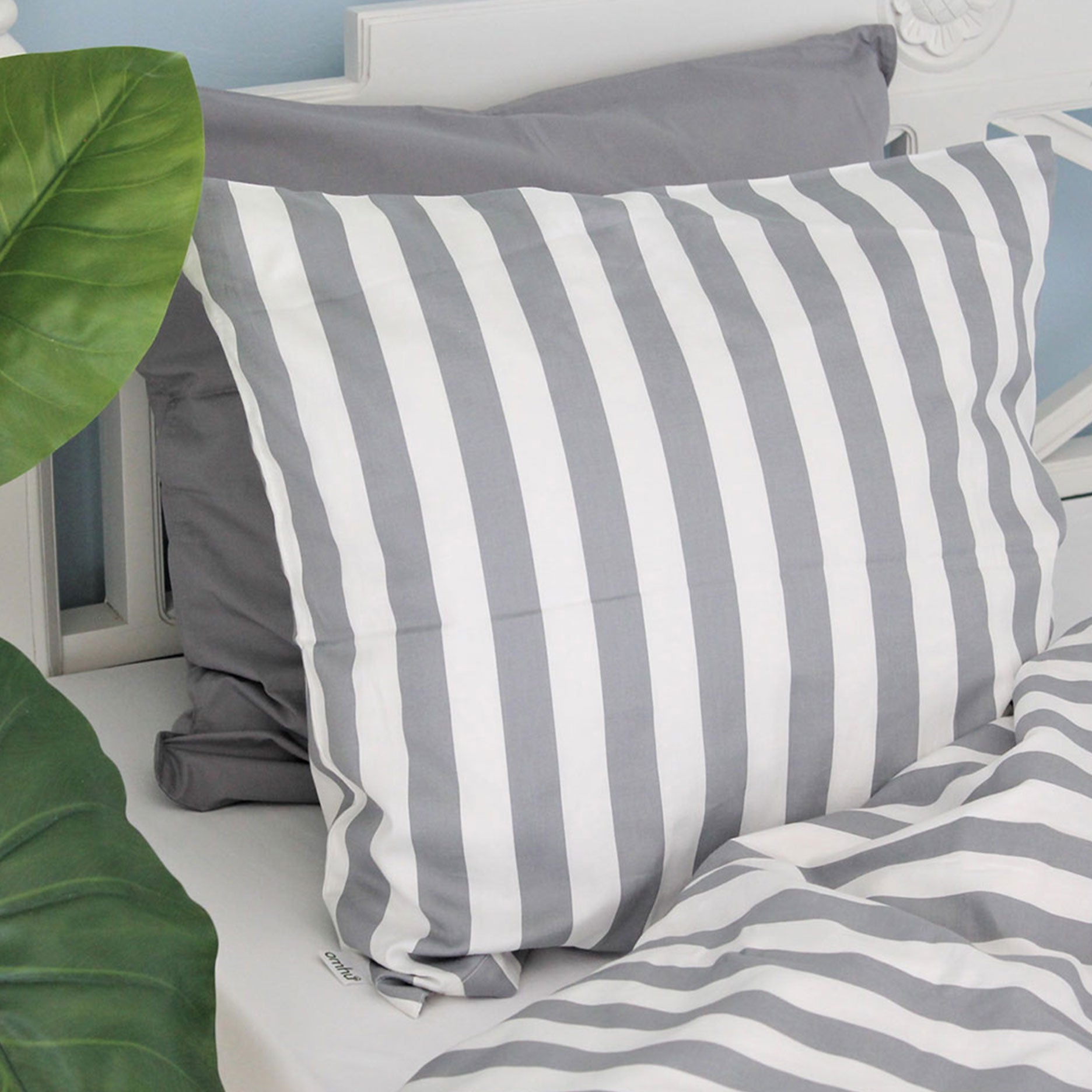 Blok strib sengetøj 140x220 cm grå