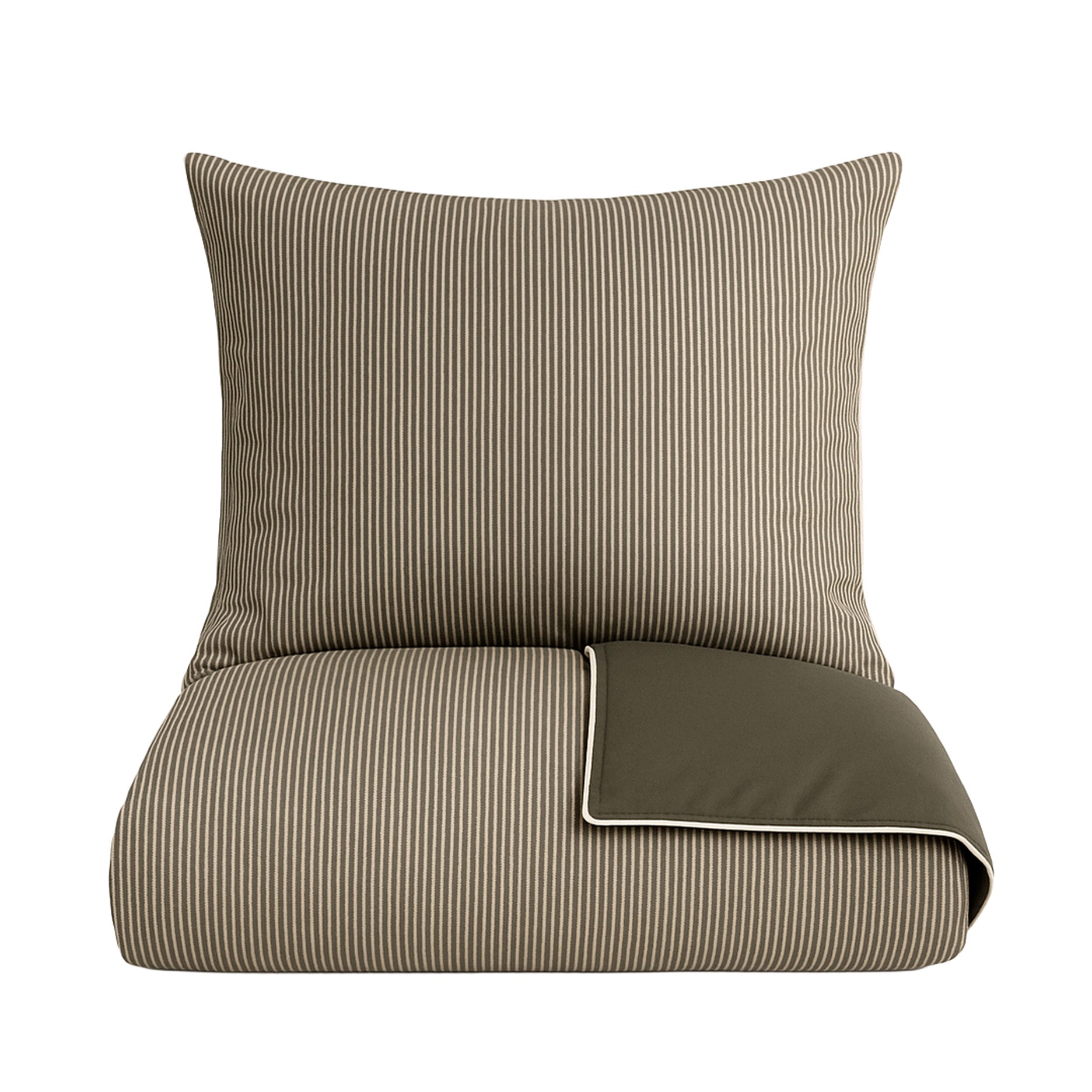 Pin stripe M/piping sengetøj 140x220 cm olive/sand