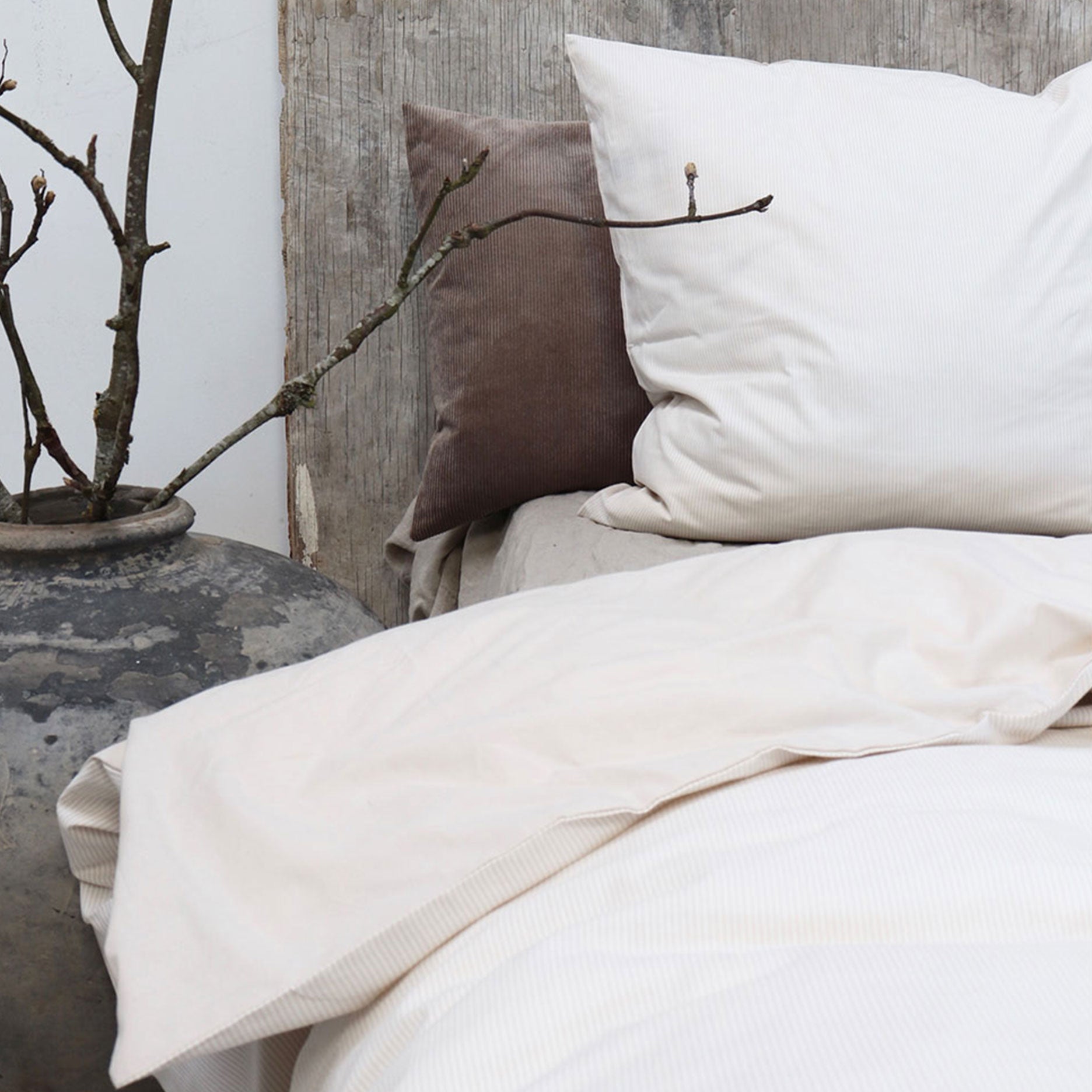 Mini strib sengetøj 140x220 cm sand/hvid