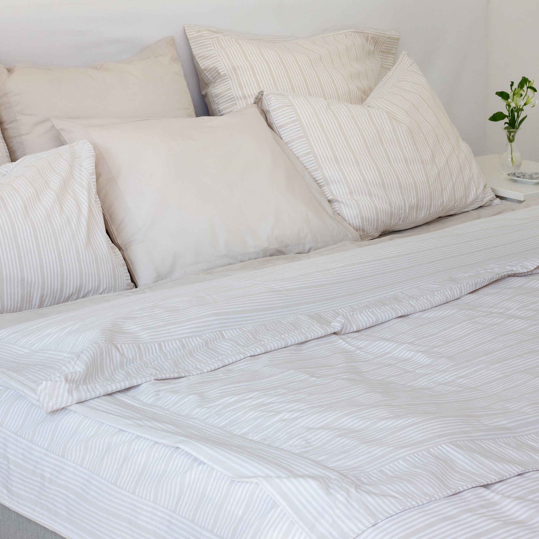 Sengetøj 140x220 cm sand/beige striber