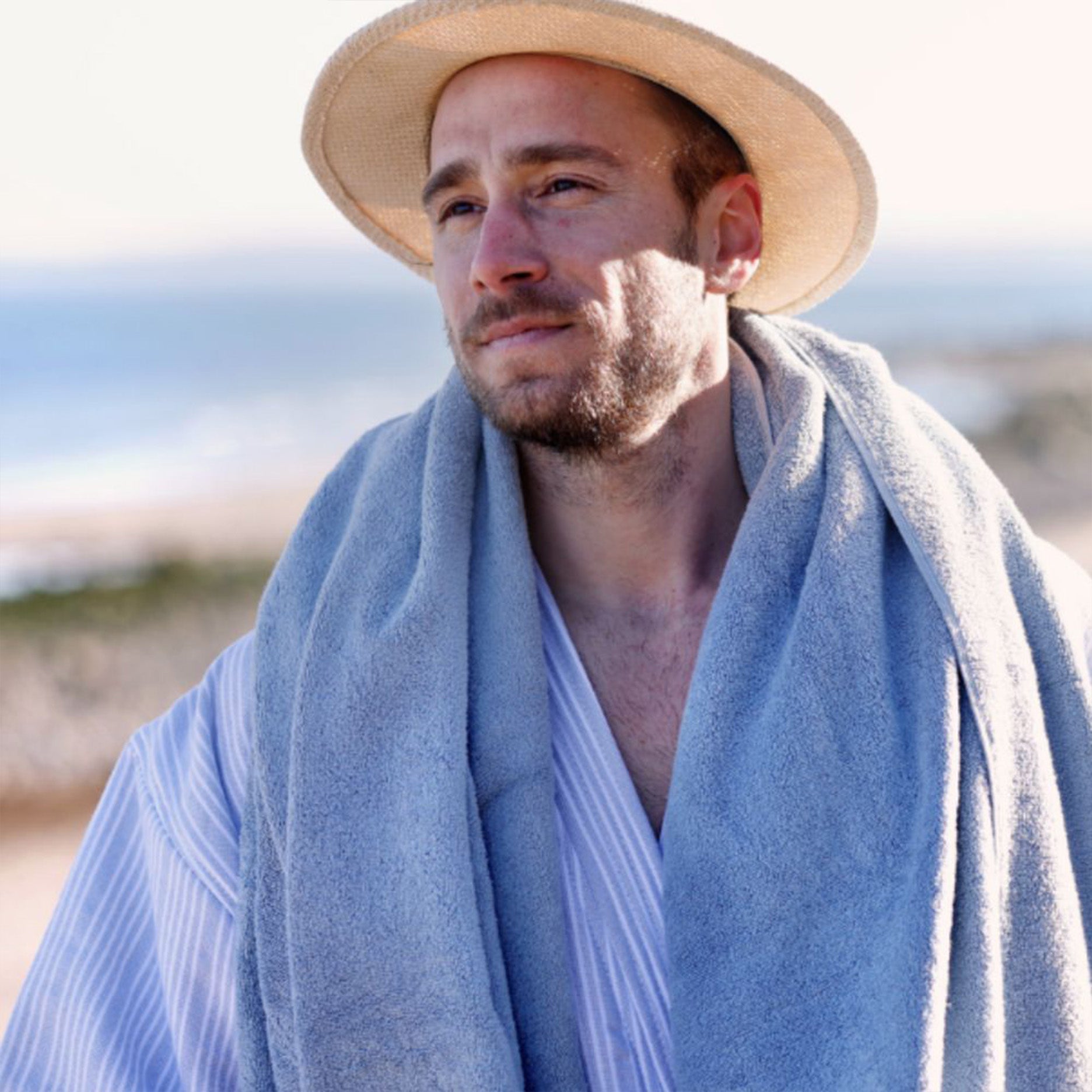 Badekåbe støvet blå striber S/M