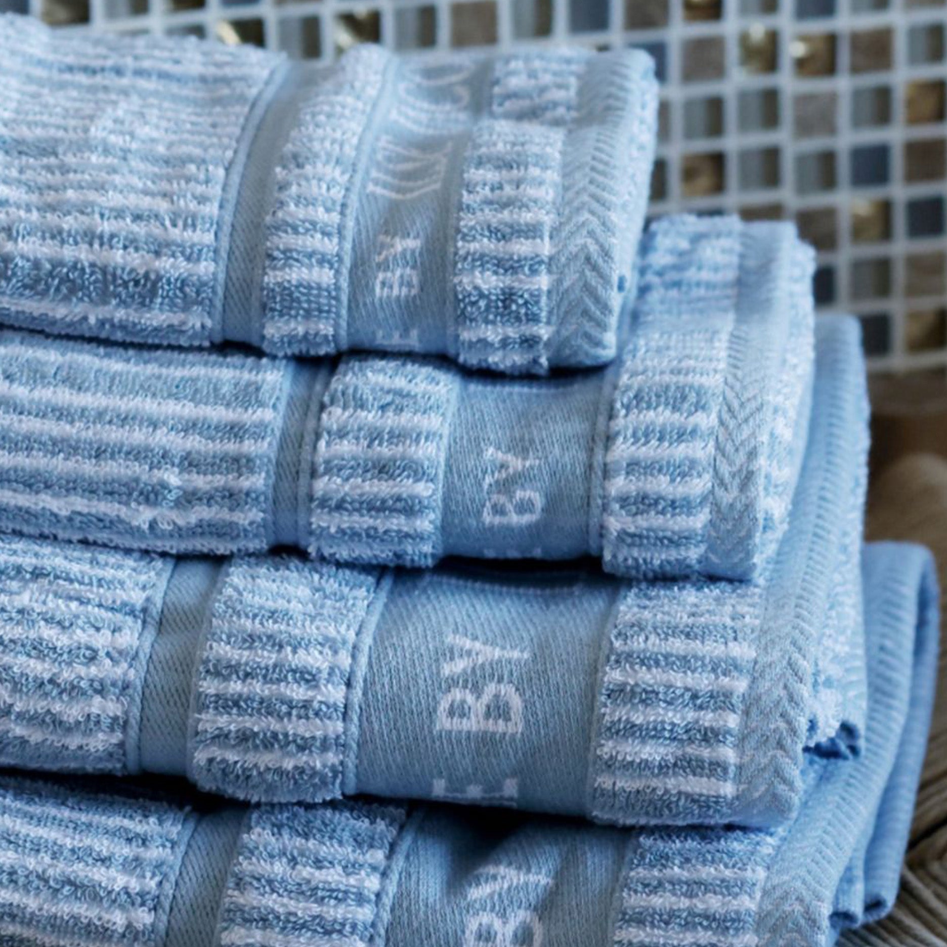 Håndklæde 2 stk 50x100 cm støvet blå striber