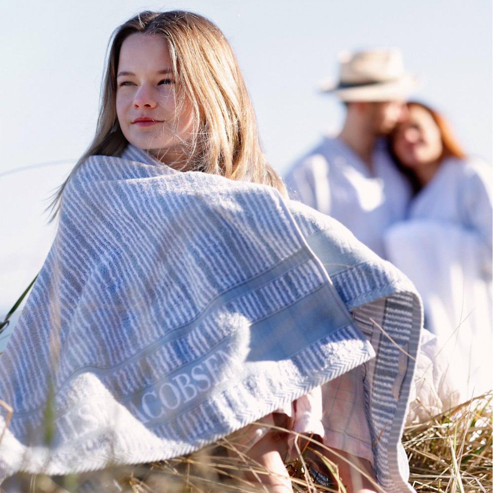 Håndklæde 70x140 cm støvet blå striber