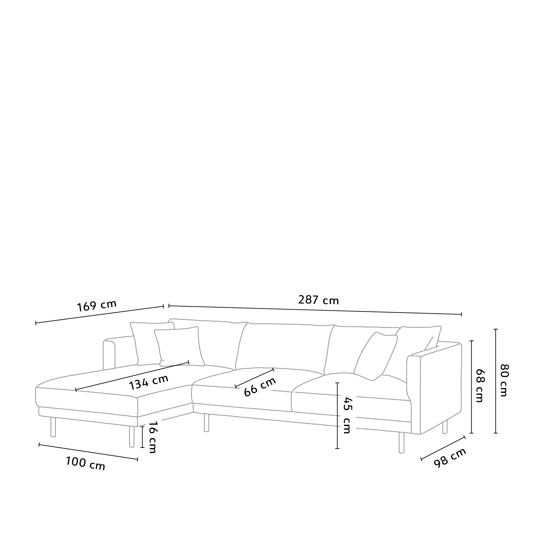 Capella II chaiselong sofa på ben (venstrevendt)